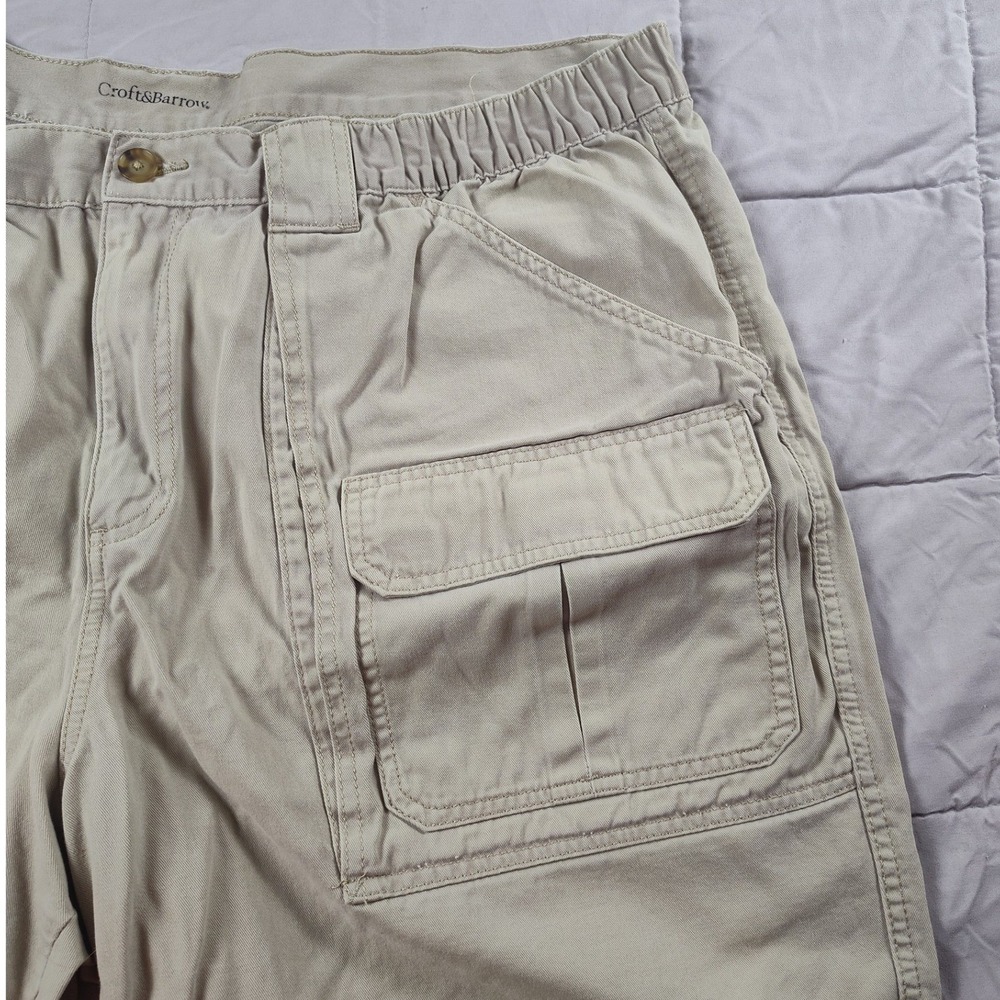 Croft & Barrow Cargo Shorts Mens 46 Khaki Excellent Cotton Elastic Waist Utility - Picture 3 of 10